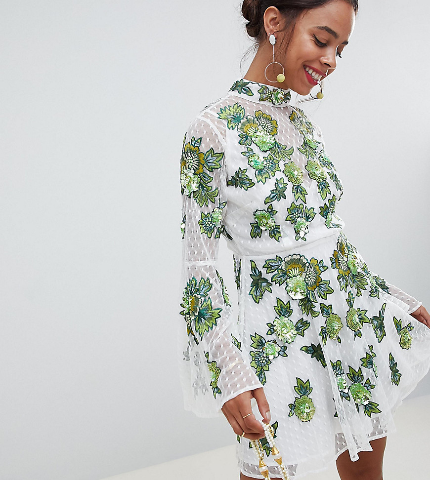ASOS EDITION Petite floral embroidered and embellished mini skater dress