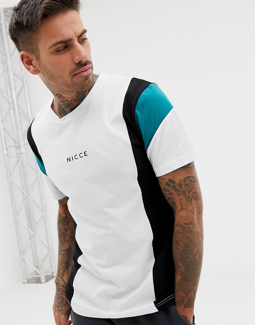 Nicce t-shirt in white with colour blocking