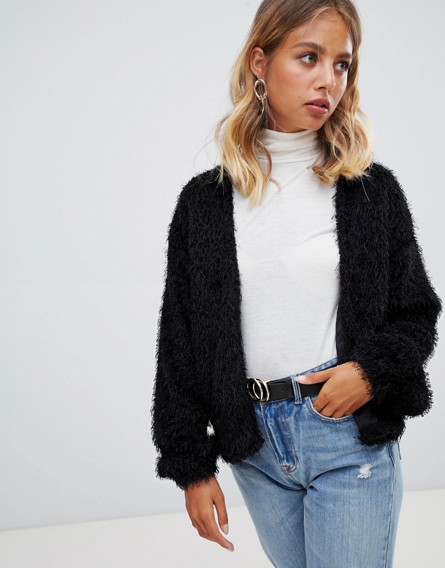 New Look Faux Feather Cardigan - Black