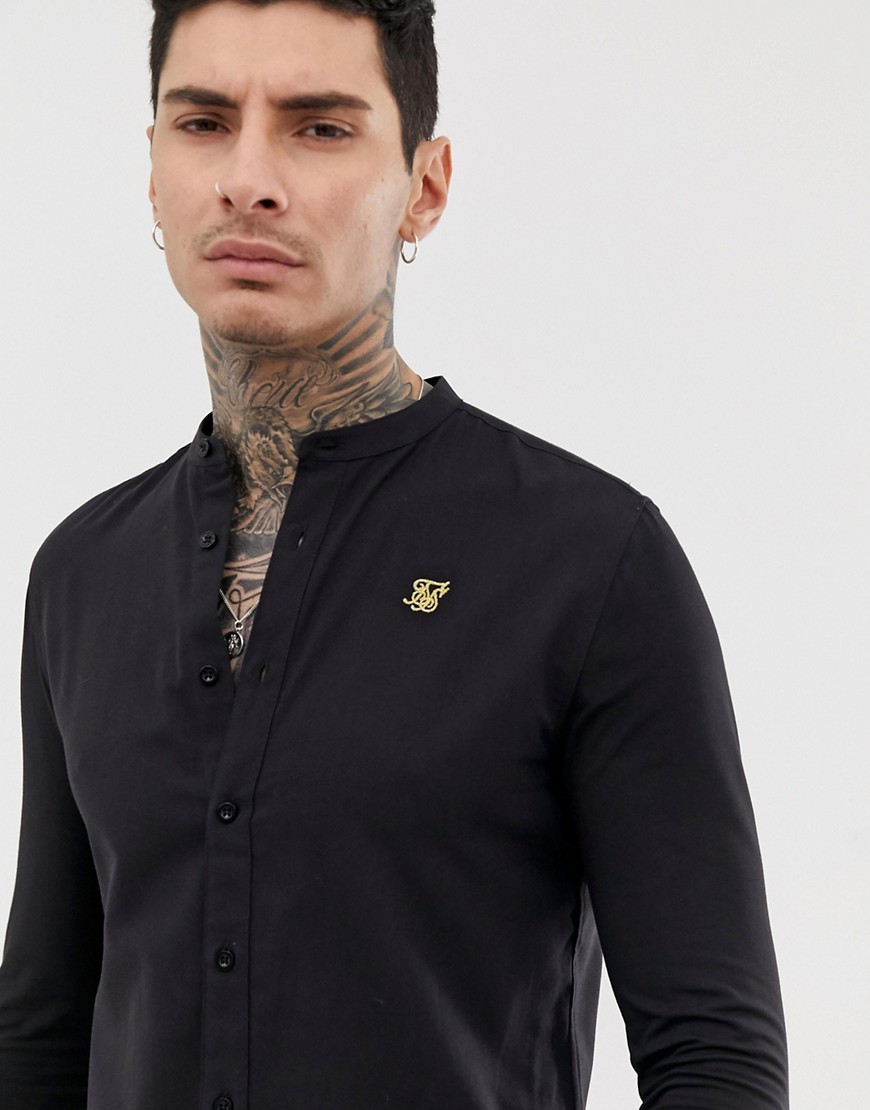 SikSilk shirt with grandad collar in black