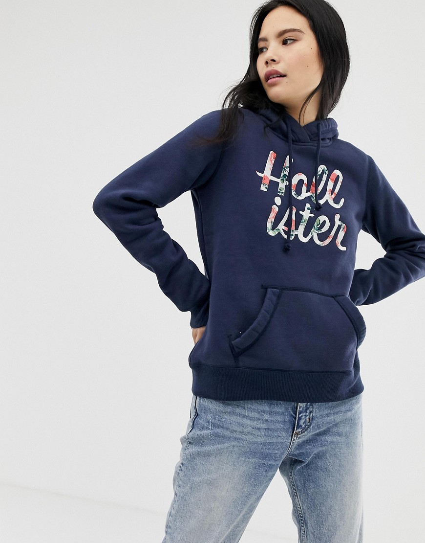 Hollister floral embroidered logo hoodie