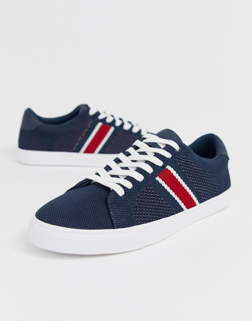 Pull&Bear knitted trainer in dark blue