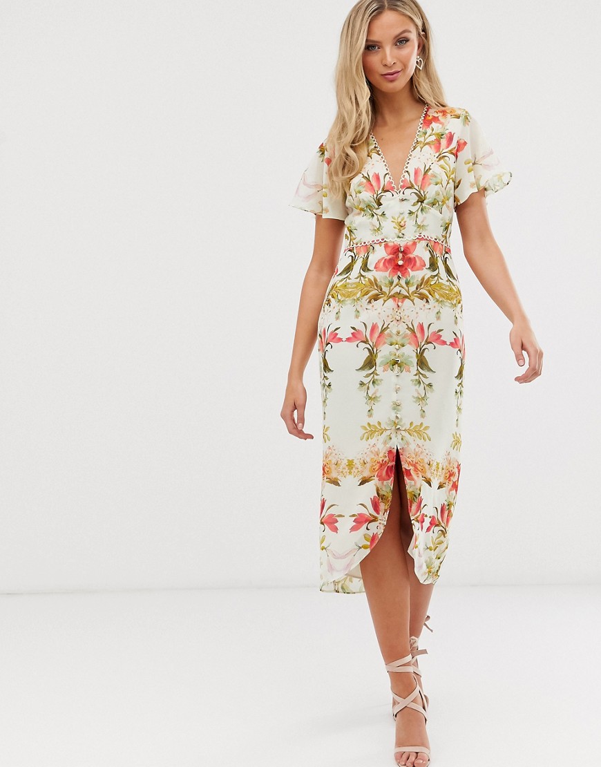 Hope & Ivy floral button front midi dress