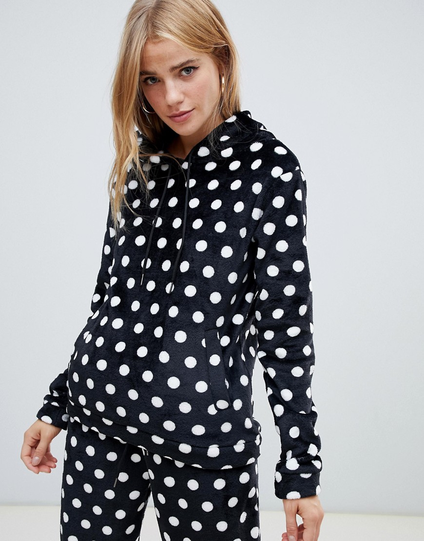 Daisy Street relaxed hoodie in faux fur polka dot co-ord