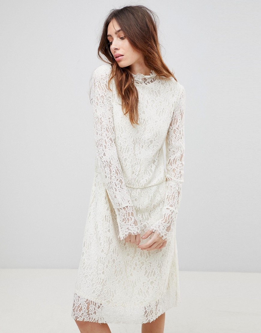 See U Soon Lace Dress with High Neck - Offwhite