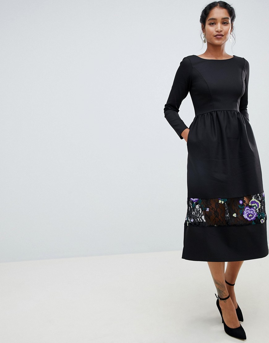 Closet London long sleeve midi dress with embrodiered detail