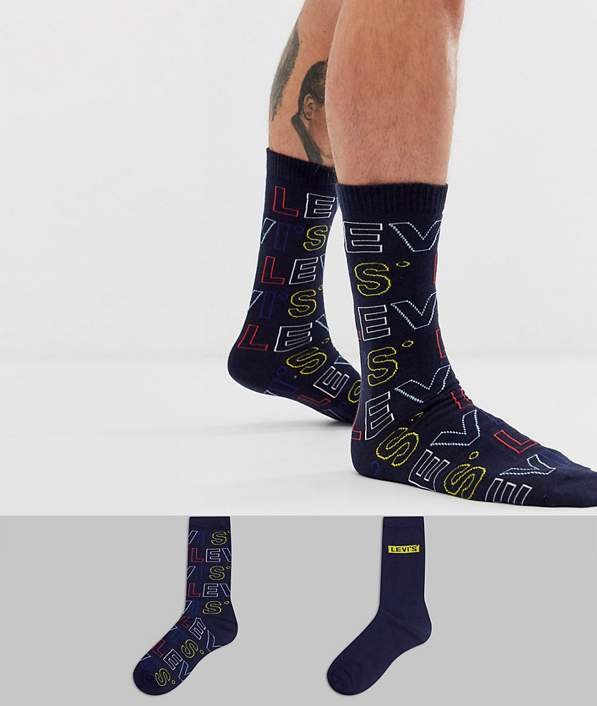 Levi's 2 pack bold logo socks in navy