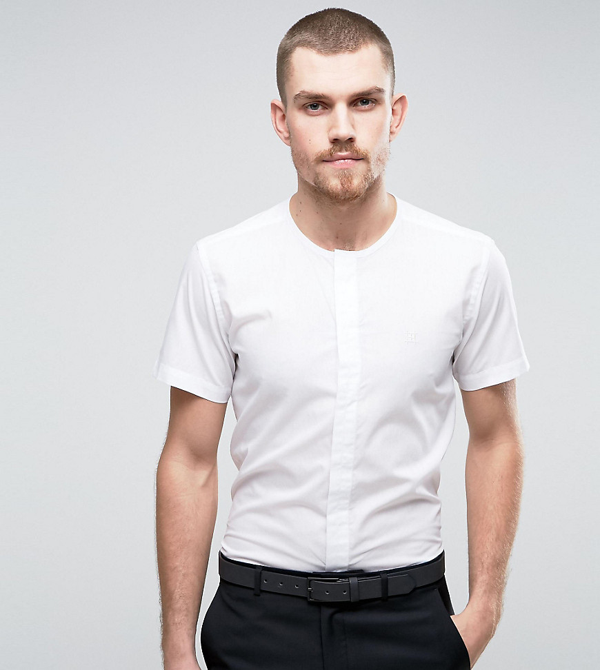 Hart Hollywood Grandad Slim Shirt With Concealed Placket - White