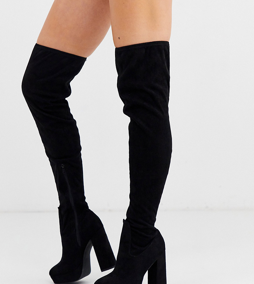 Asos Design Wide Fit Bianca Platform Thigh High Boots-black