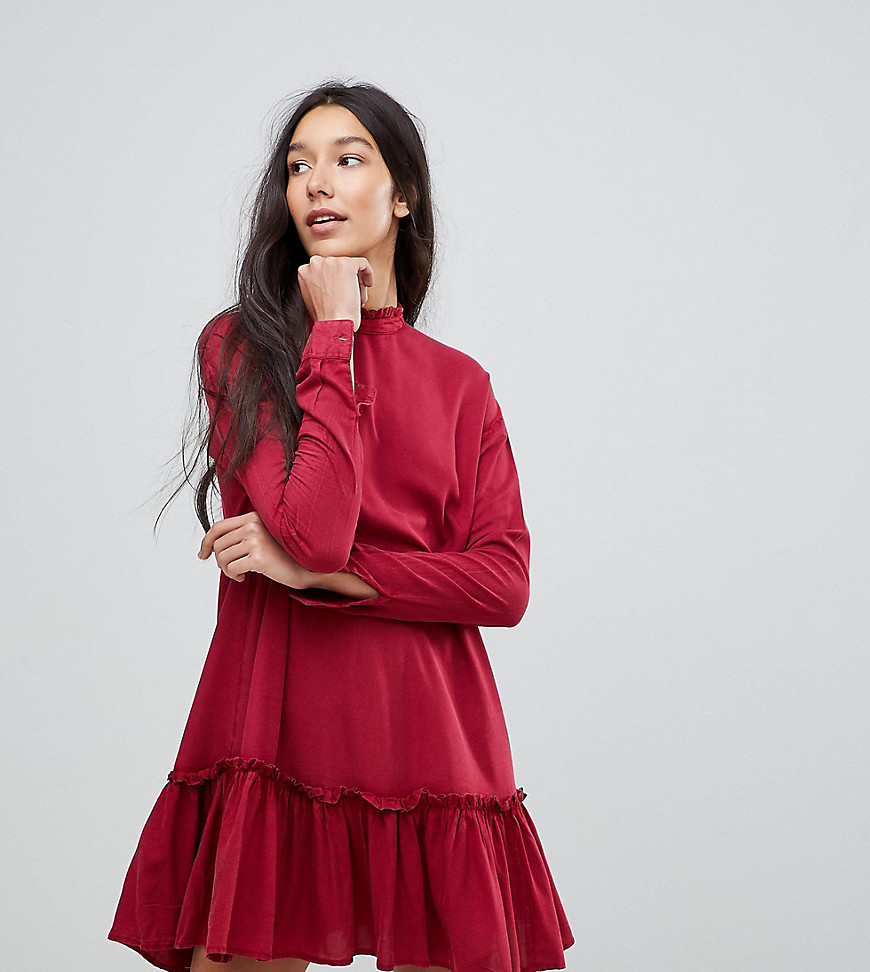 ASOS TALL Washed Mini Dress with Ruffle Hem - Red