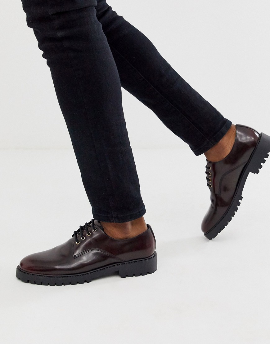 Office chunky lace up shoe in high shine burgundy