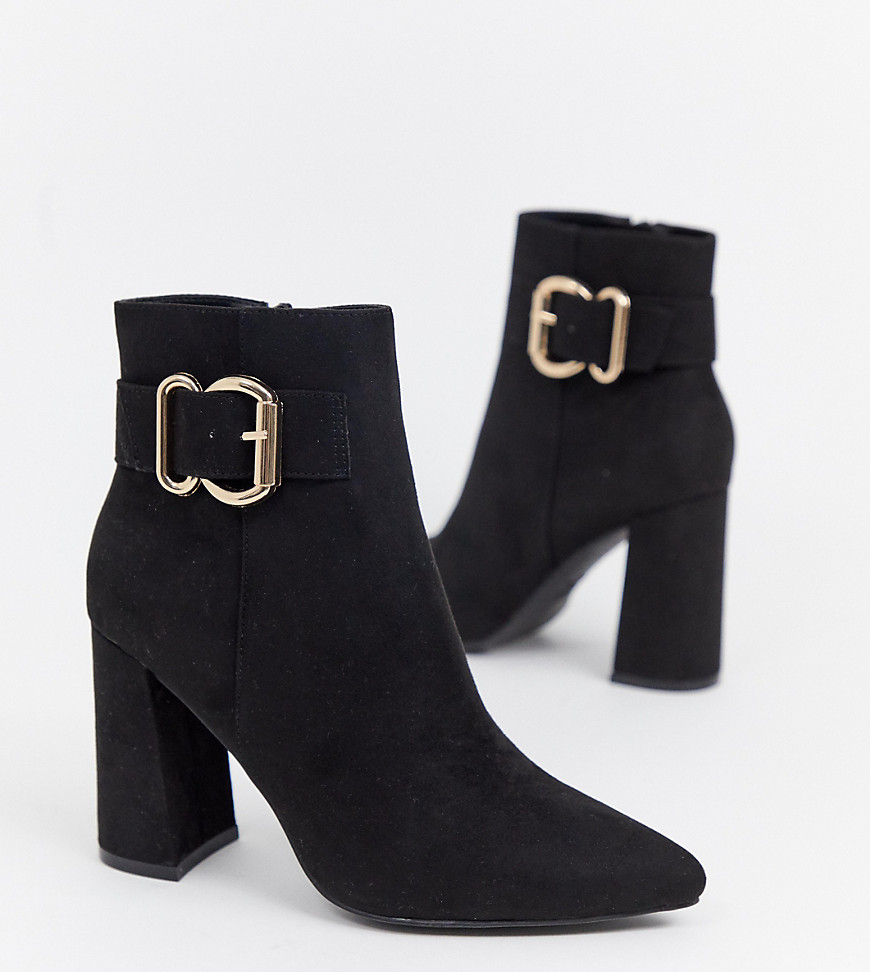 New Look buckle detail heeled boot in black