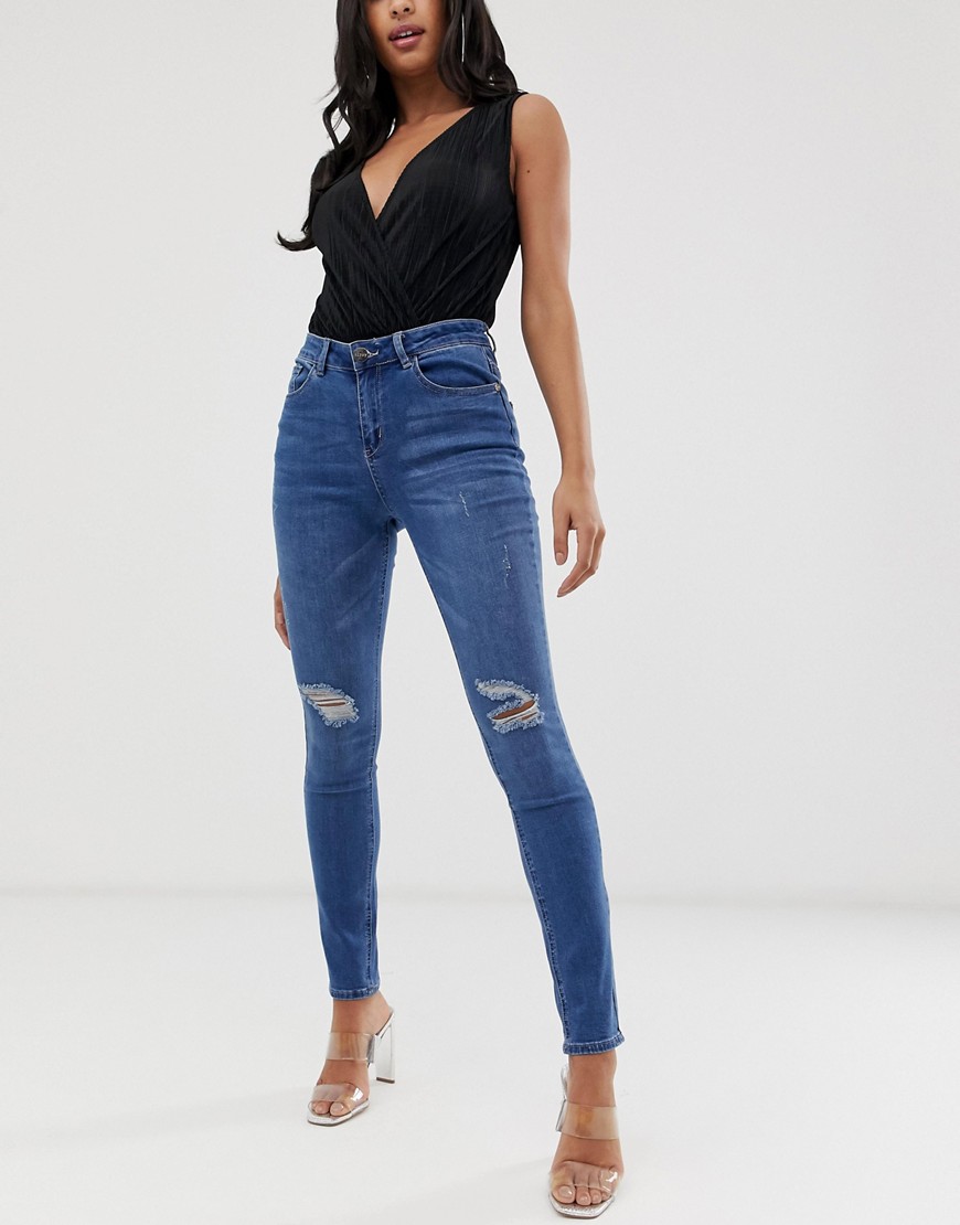 Lipsy ripped skinny jeans in blue