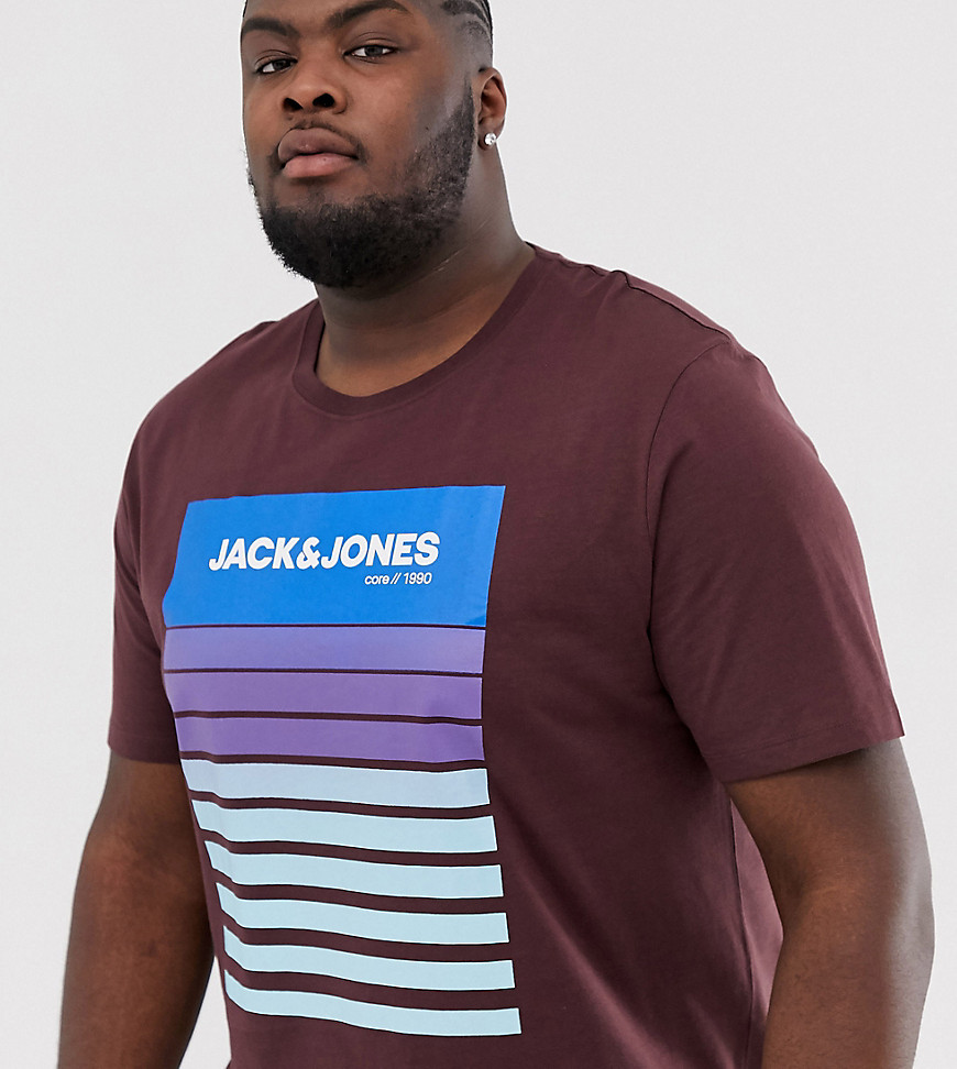 Jack & Jones Core graphic print t-shirt in burgundy