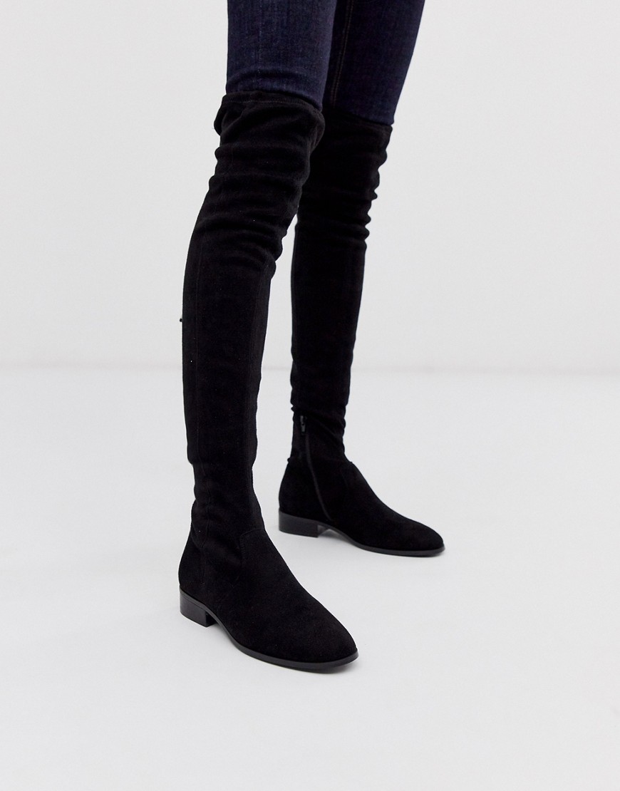 ASOS DESIGN Kayden flat thigh high boots in black