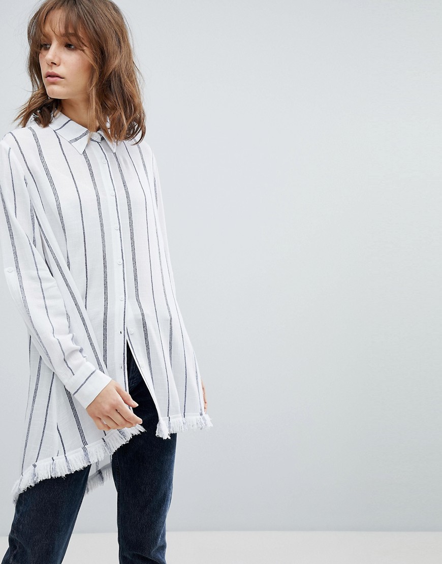 Current Air Stripe Tunic Shirt with Raw Finish - White stripe