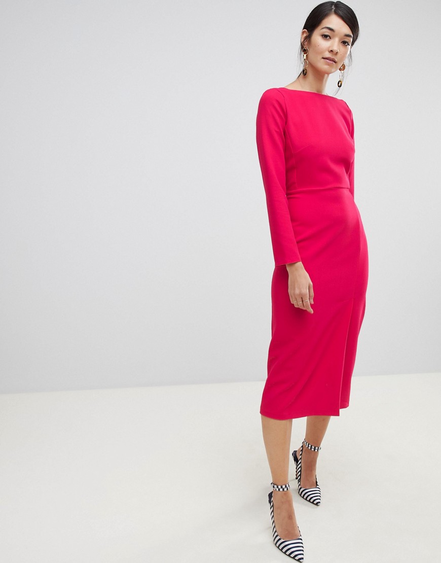 Closet London pencil dress with split in raspberry