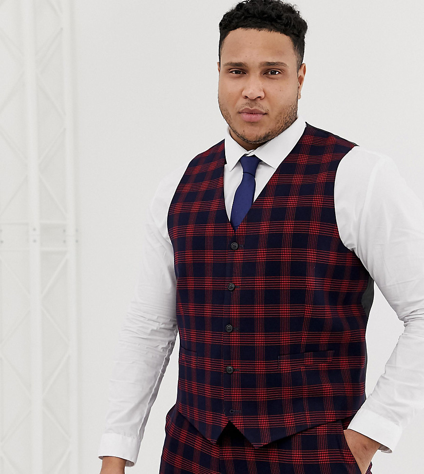ASOS DESIGN Plus skinny suit waistcoat in check waffle texture