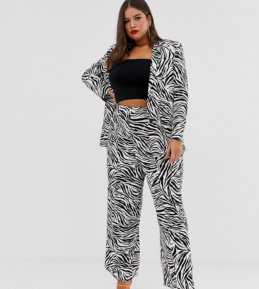 ASOS DESIGN curve zebra print wide leg suit trousers