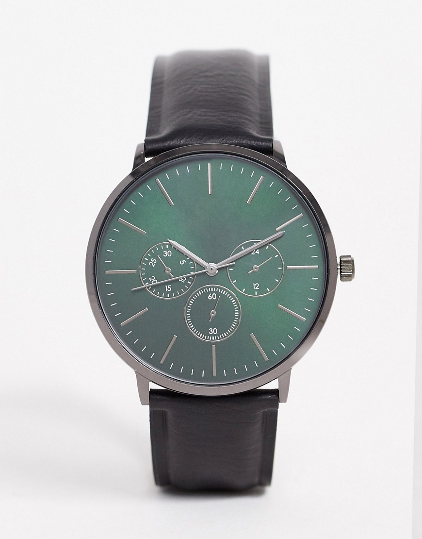 Asos Design Watch In Black With Green Dial