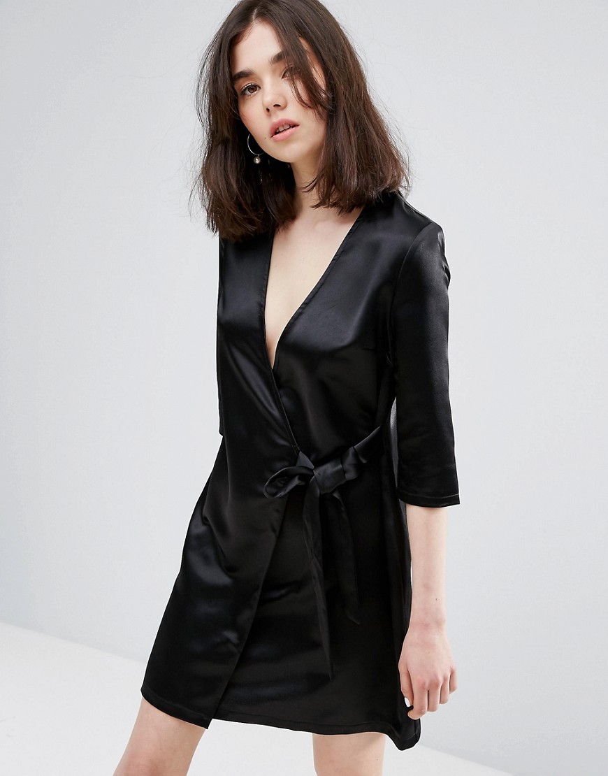 Plain Studios Wrap Front Dress In Luxe Fabric - Black