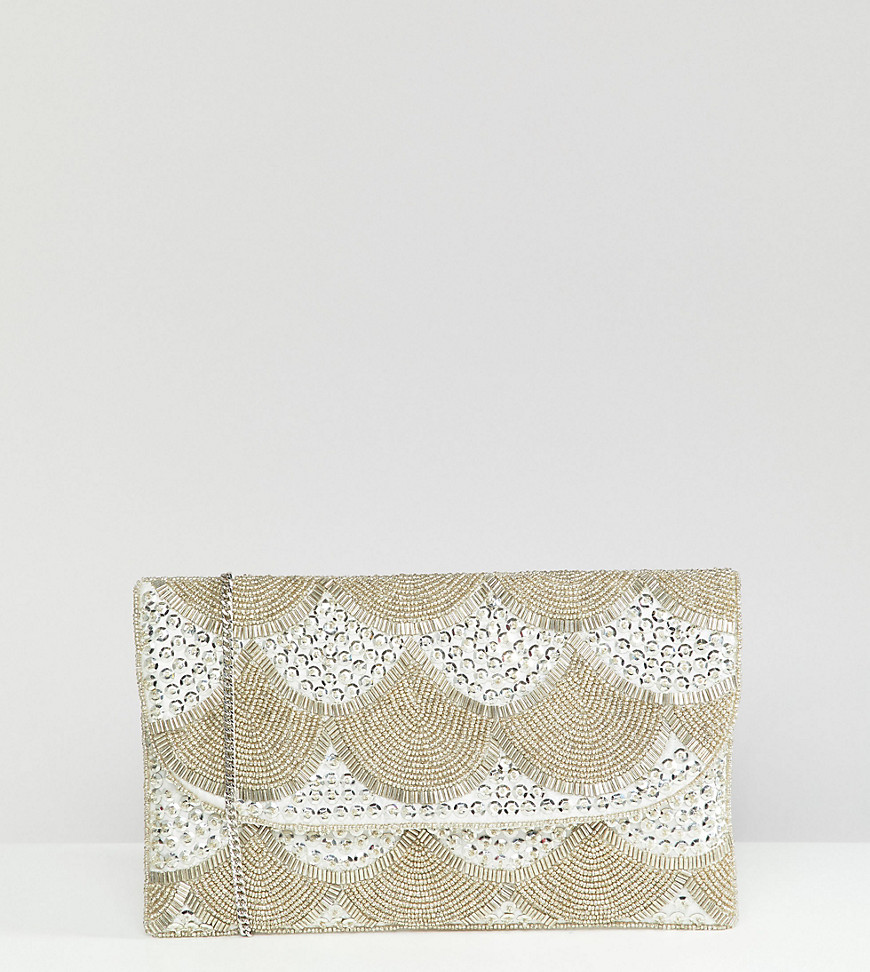 True Decadence silver embellished fold over clutch