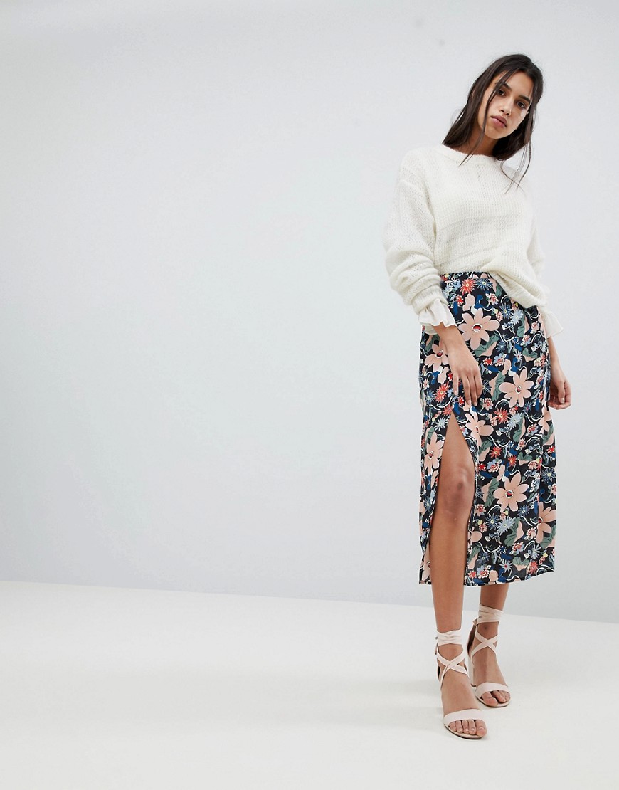Lily and Lionel Midi Skirt with Side Split - Vintage floral