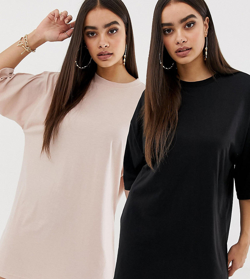 Missguided exclusive 2 pack basic oversized t-shirt dresses in black and nude