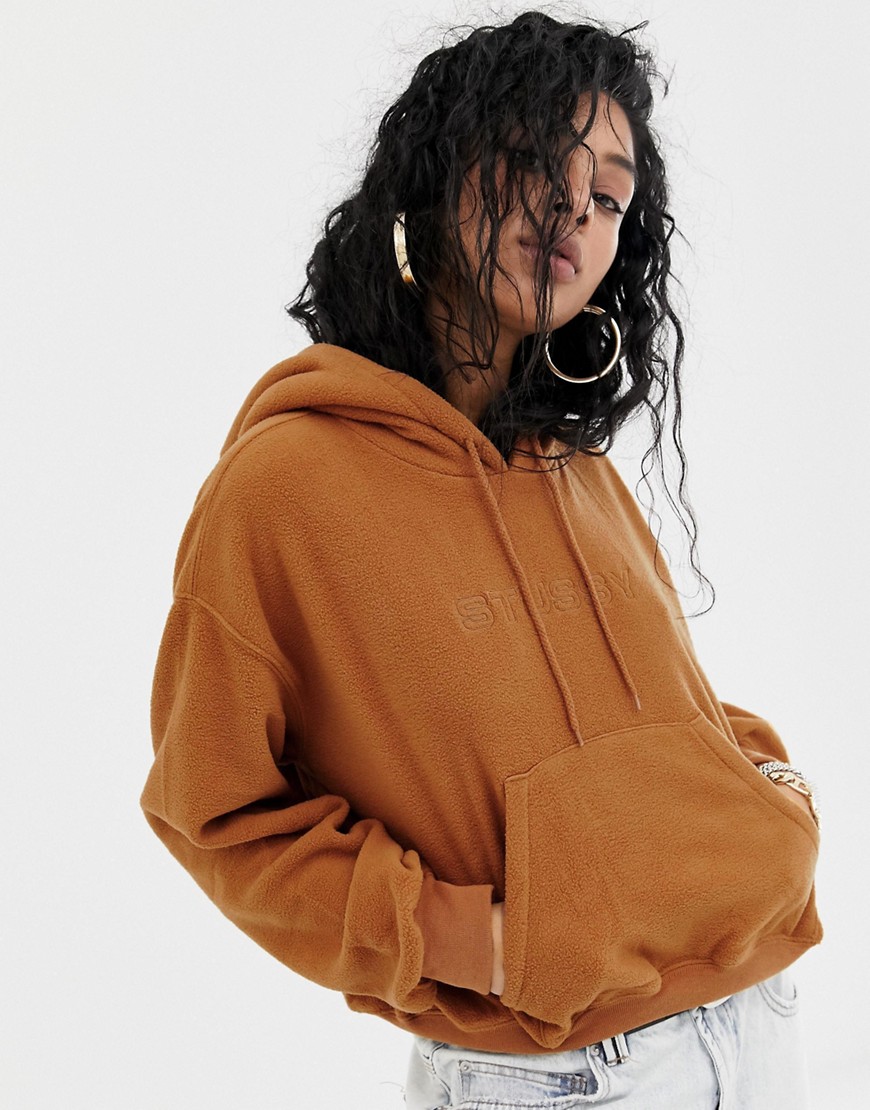 Stussy cropped hoodie with embroidered front logo in fleece