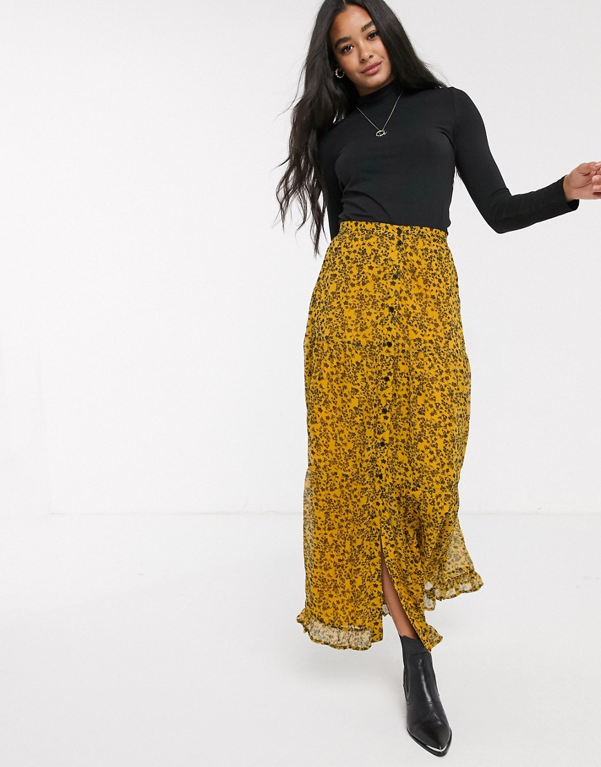 ASOS DESIGN tiered button front maxi skirt in ditsy print