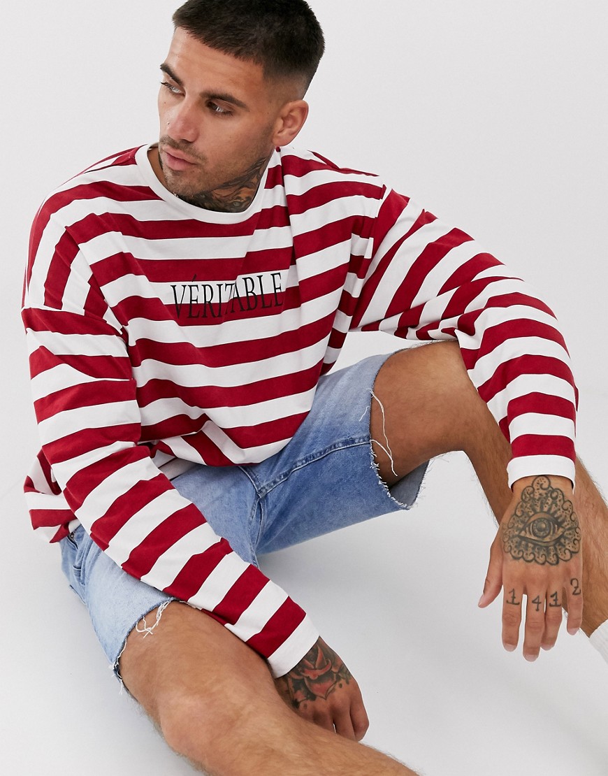 ASOS DESIGN oversized long sleeve striped t-shirt with French text