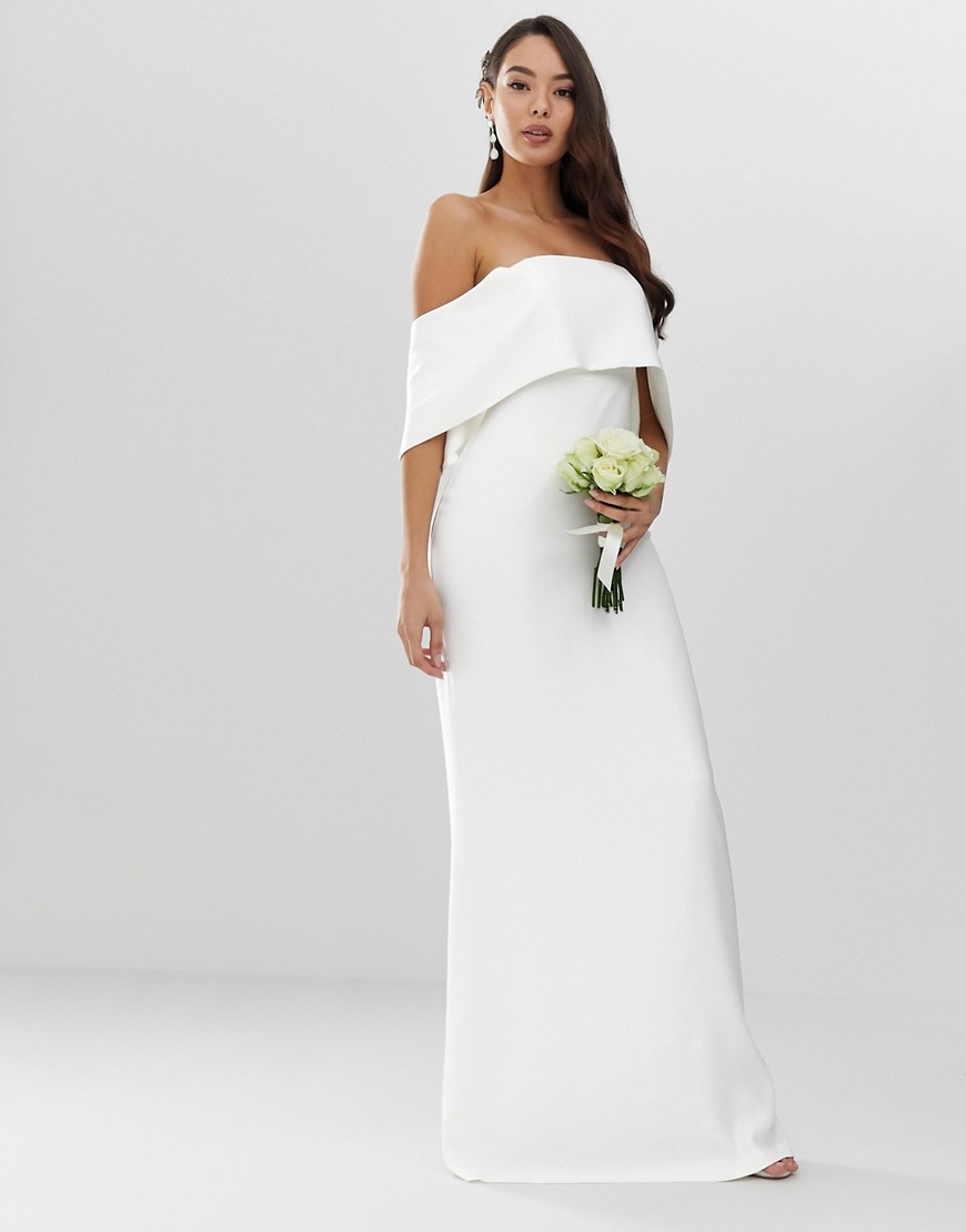 ASOS EDITION crepe off shoulder wedding column dress