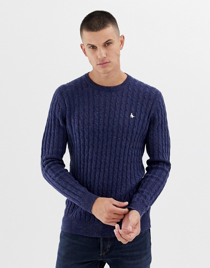 Jack Wills Marlow cable knit wool blend nep jumper in navy