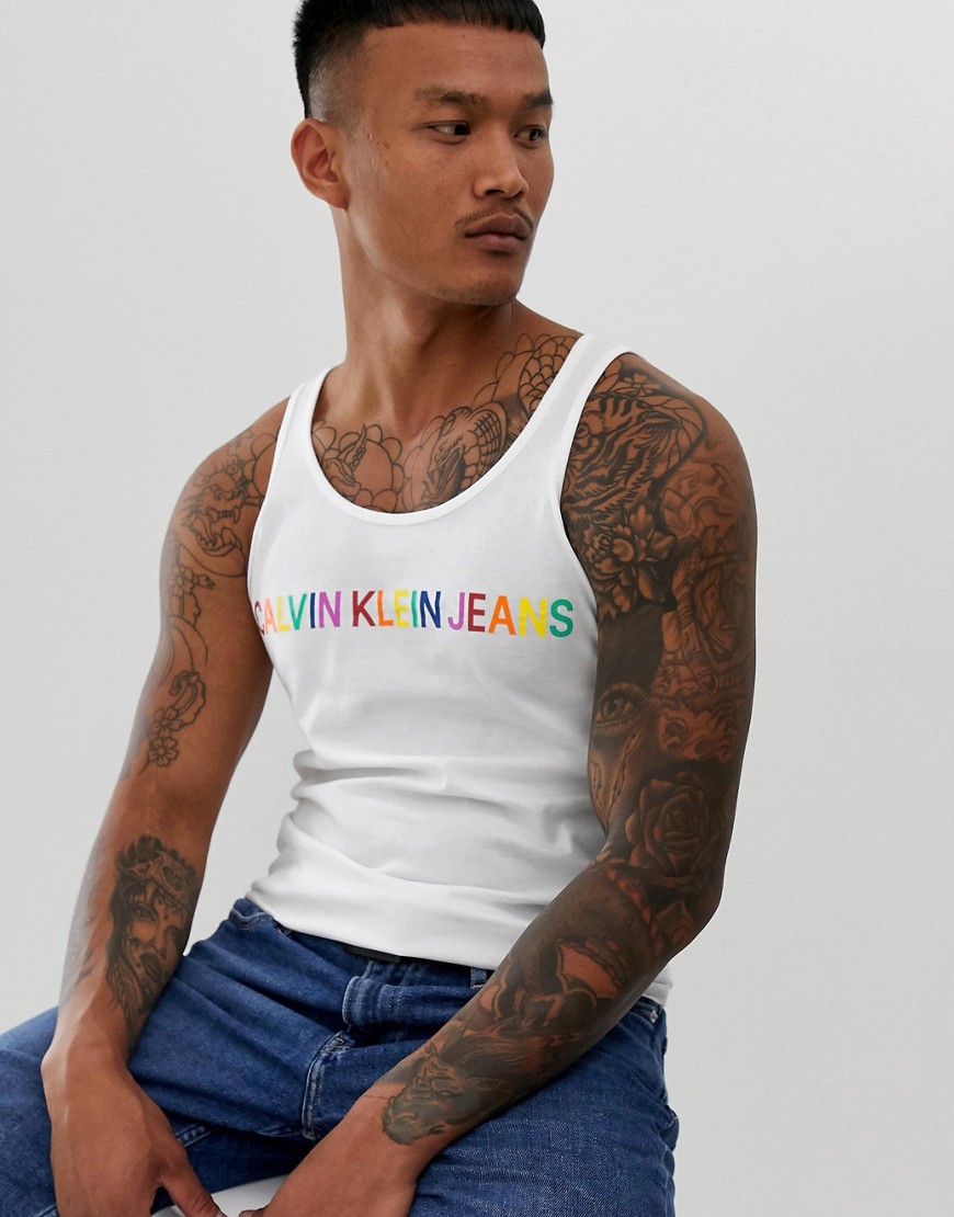 Calvin Klein Jeans Pride rainbow logo vest in white