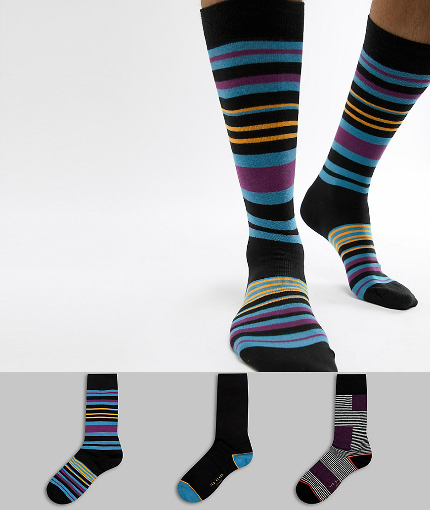 Ted Baker Socks Gift Set 3 Pack with Stripe - Multi