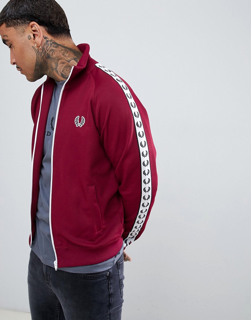 Fred Perry Sports Authentic taped track jacket in burgundy - Red