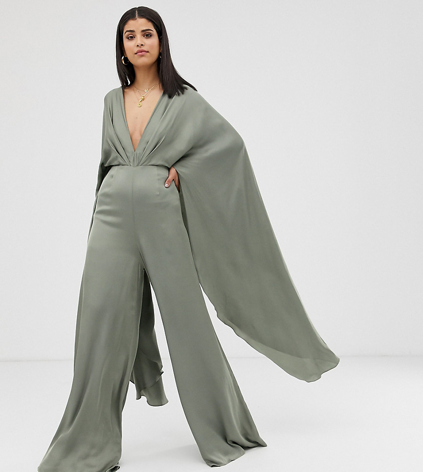 ASOS EDITION Tall cape sleeve jumpsuit in satin