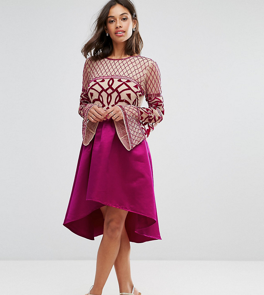 Maya Petite Allover Embellished Top Midi Dress With Assymetric Skirt