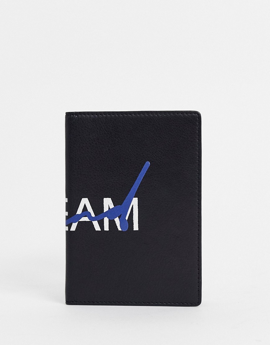 ASOS DESIGN leather passport cover with print in black