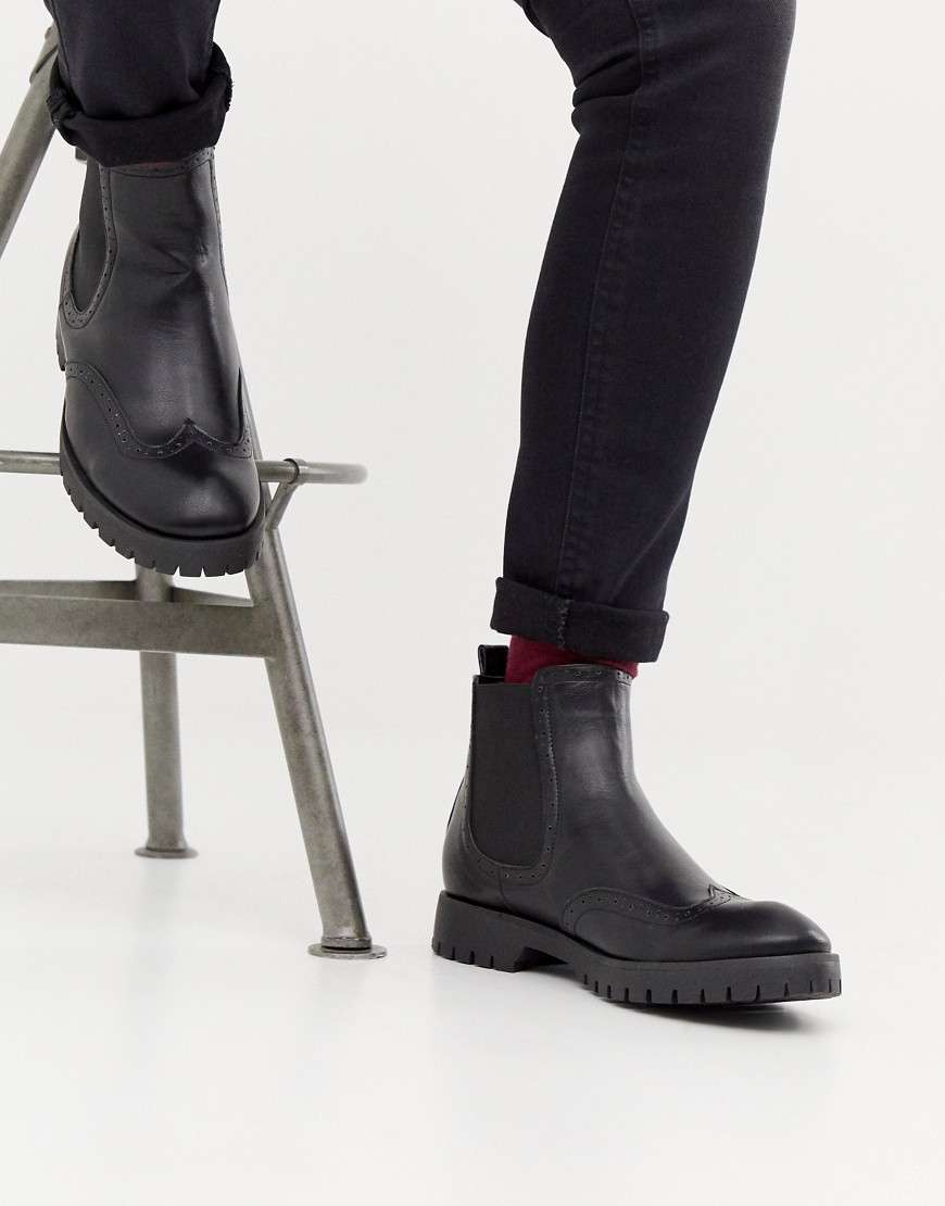 Truffle Collection Chunky Brogue Chelsea Boot in Black
