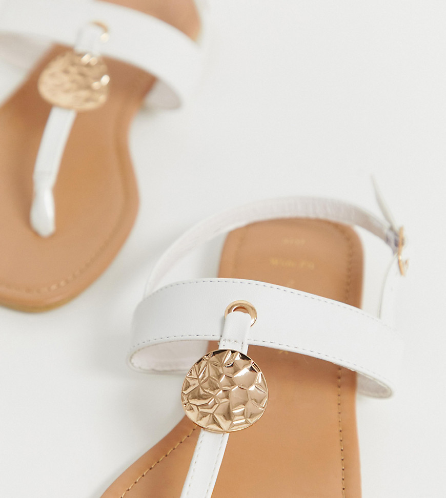New Look Wide Fit gold hardware detail sandal in white