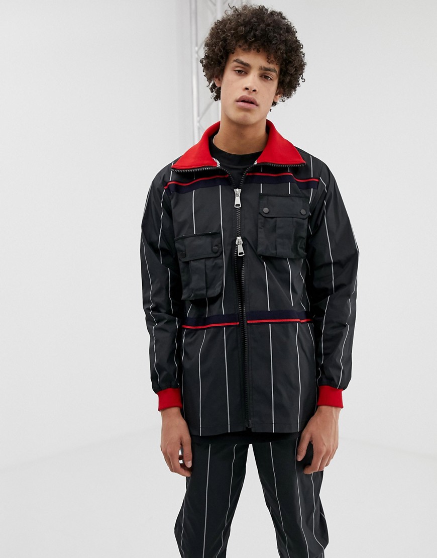 LYPH windbreaker jacket with detachable pockets in black stripe