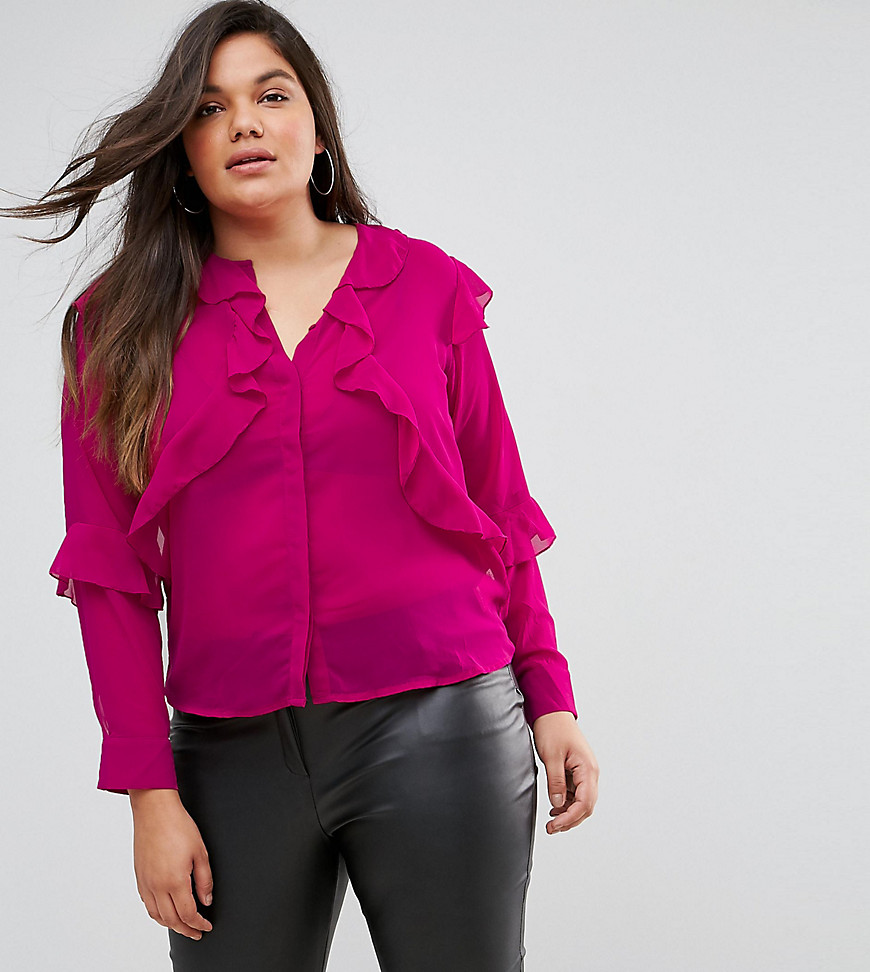 Fashion Union Plus Blouse With Ruffle Layers In Sheer Fabric - Hot pink