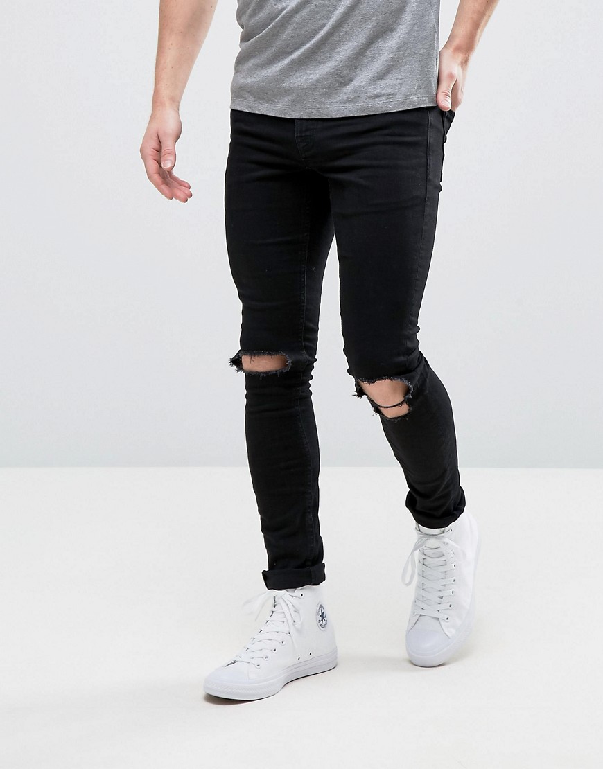 Черные джинсы скинни с рваными коленями Hoxton Denim - Черный 
