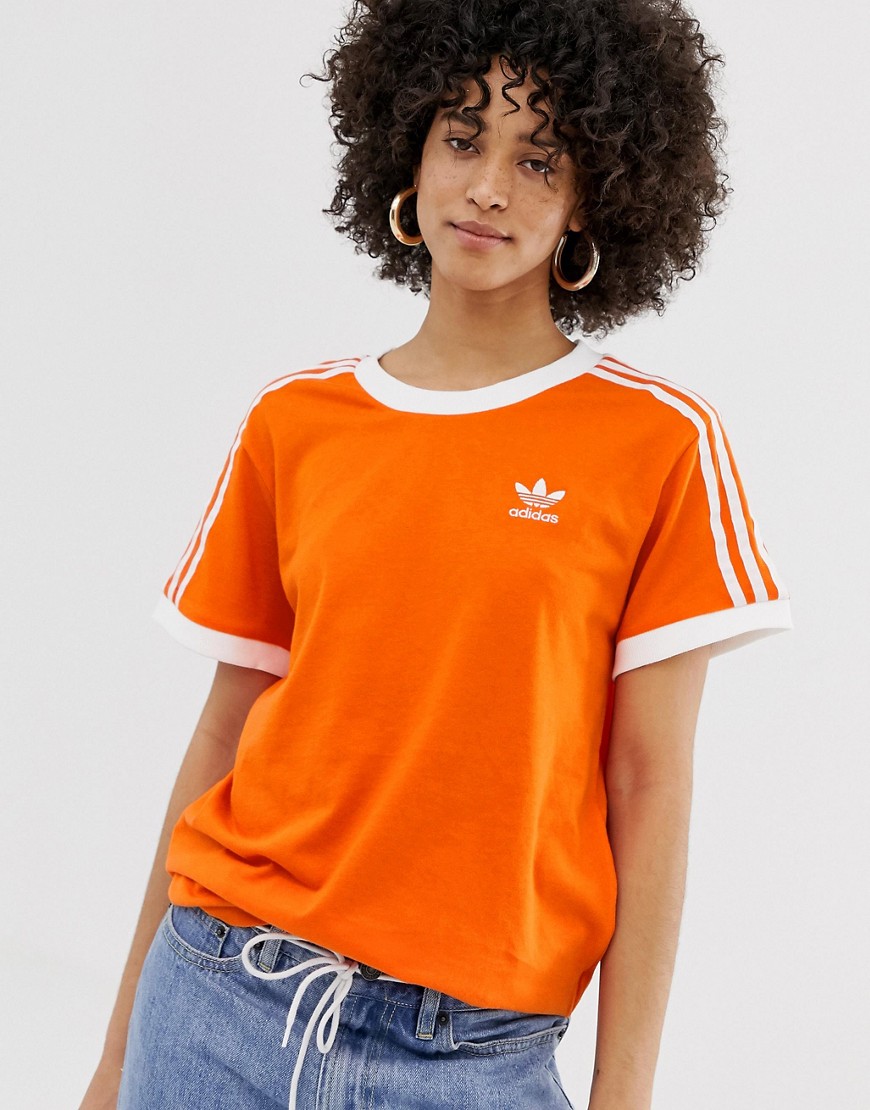 Adidas Originals Three Stripe T-shirt In Orange - Orange