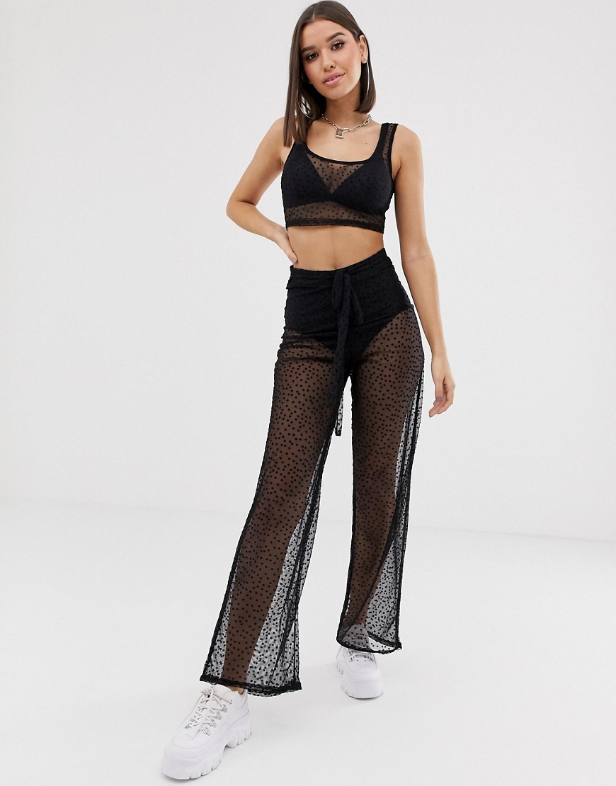 Missguided sheer dobby trousers in black