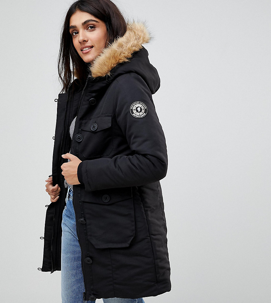 Brave Soul Tall Riverdale Heavy Parka With Rubberised Trims - Black