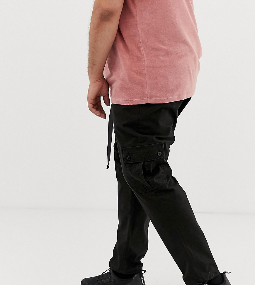 ASOS DESIGN Plus tapered cargo trousers in black with toggles