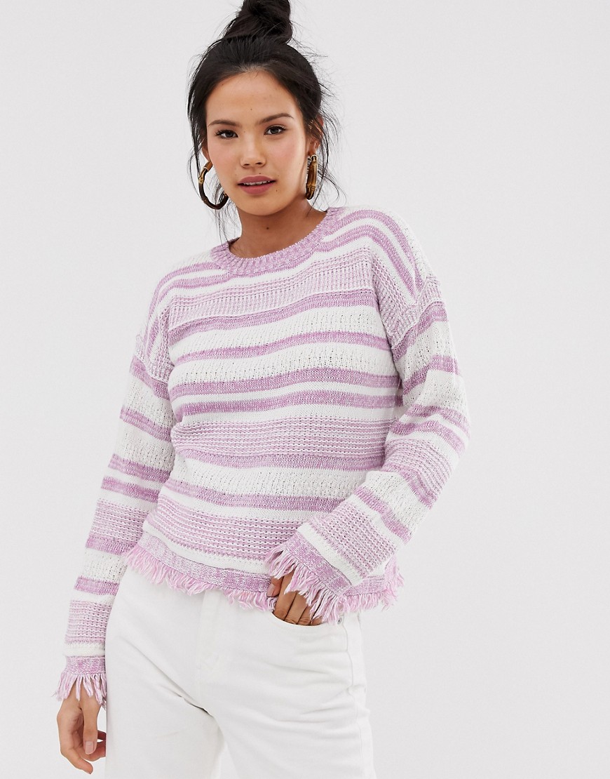 Moon River stripe knit jumper with frayed hem