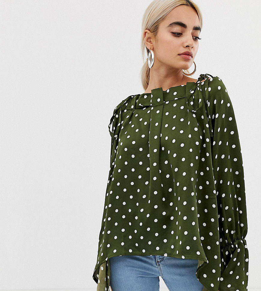 Lost Ink Petite Smock Top With High Low Hem In Spot Print